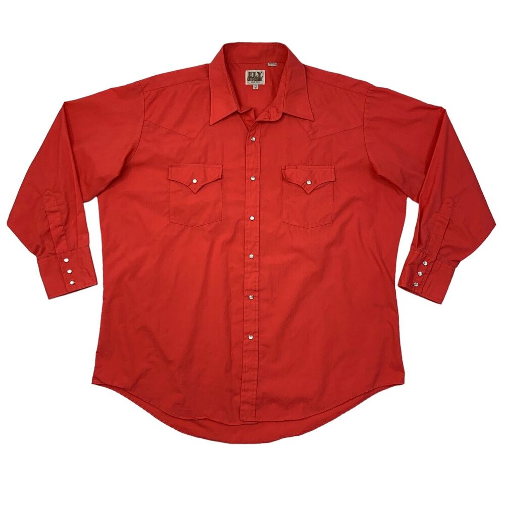 Ely Cattleman Western Shirt Mens 17.5 Watermelon Snap Button Long Sleeve Cowboy